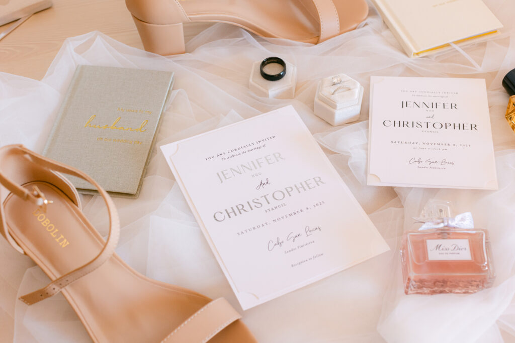 Jennifer and Christopher’s wedding invitation suite with details